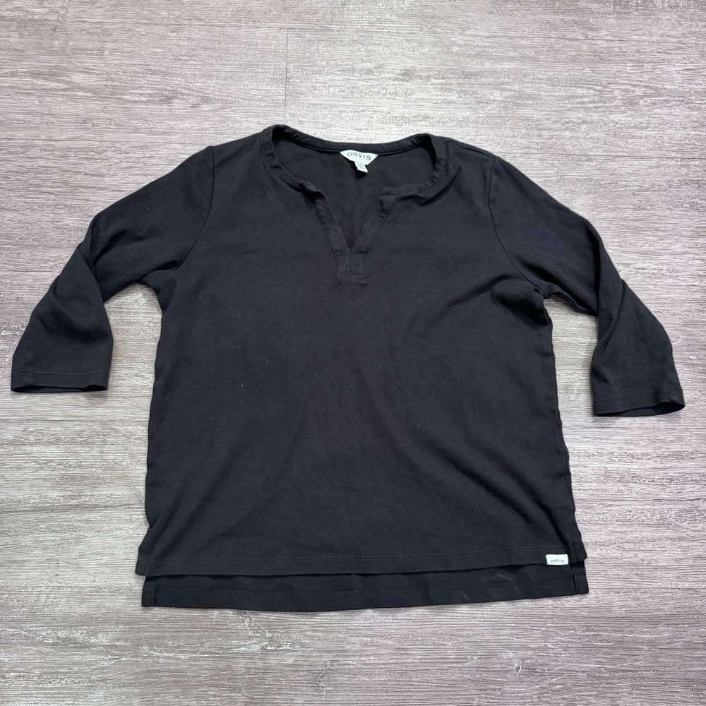 Orvis‎ Shirt Womens Small Black 3/4 Sleeve Cotton Casual Minimal V Neck